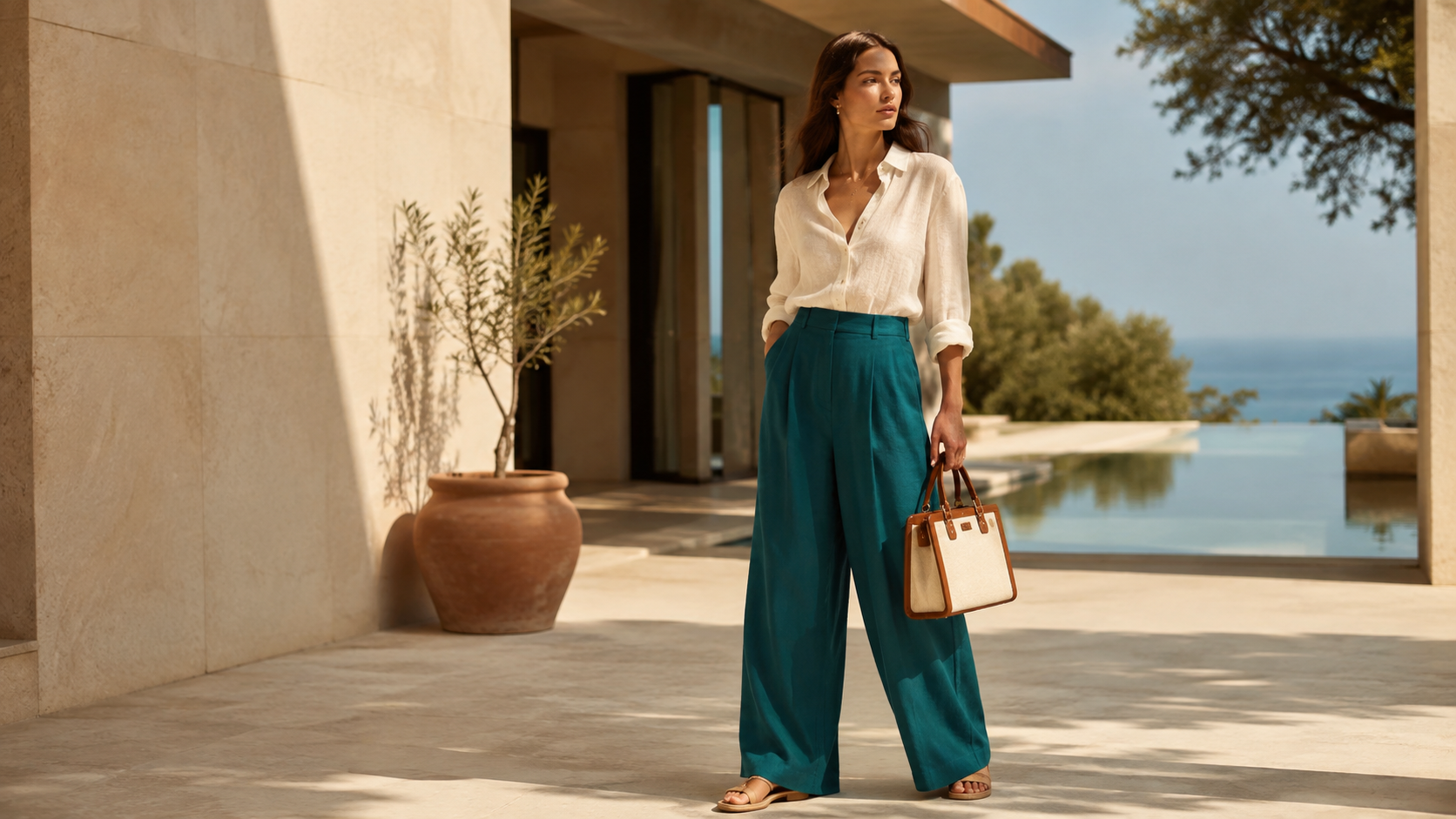 Teal and Cream Summer Outfit Color Blocking